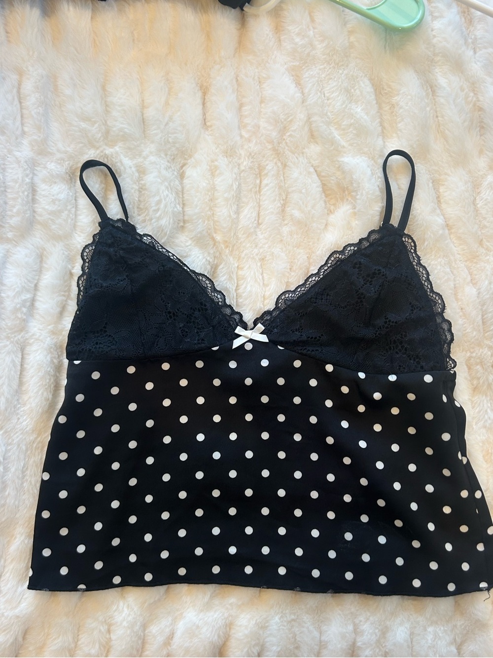 Princess Polly Black & White Polka Dot Lace Cami